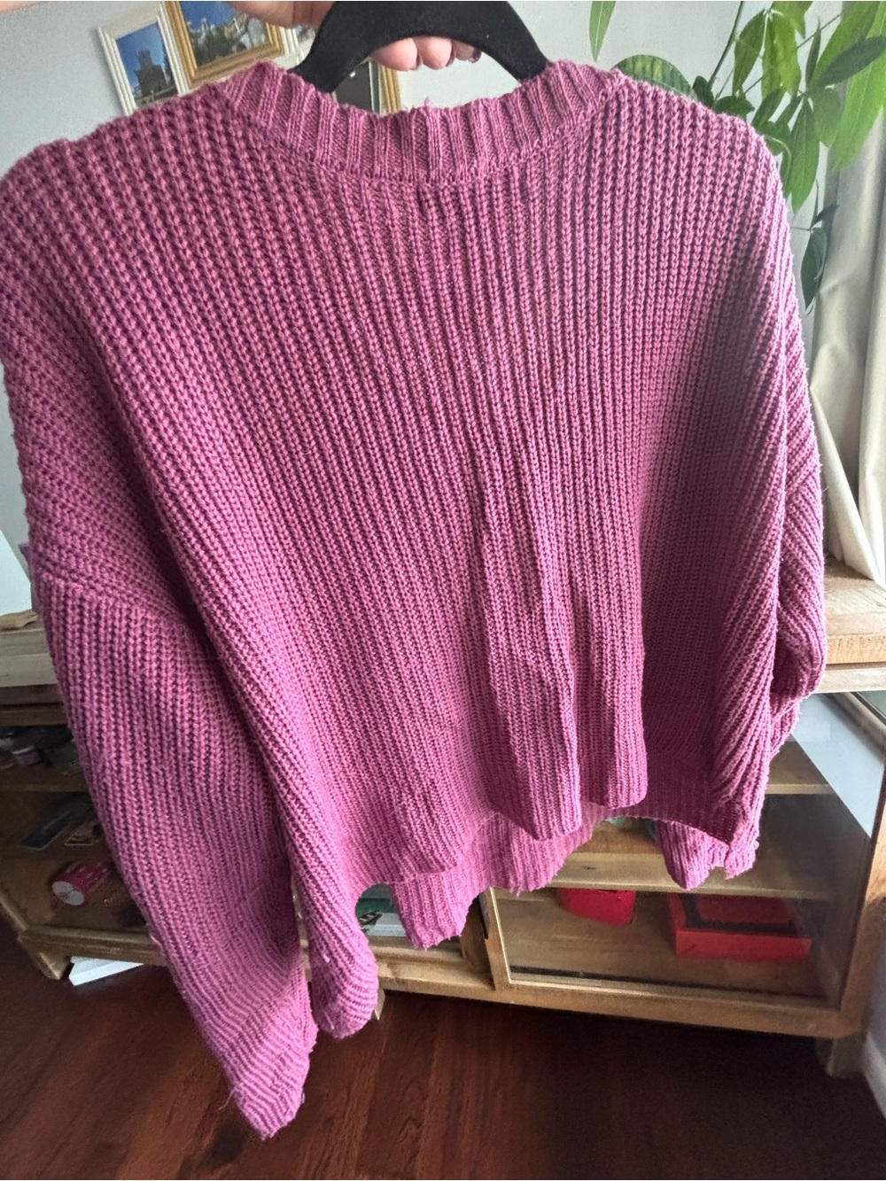 Women's Oversized Knit Sweater - Raspberry Pink - Picture 2 of 2